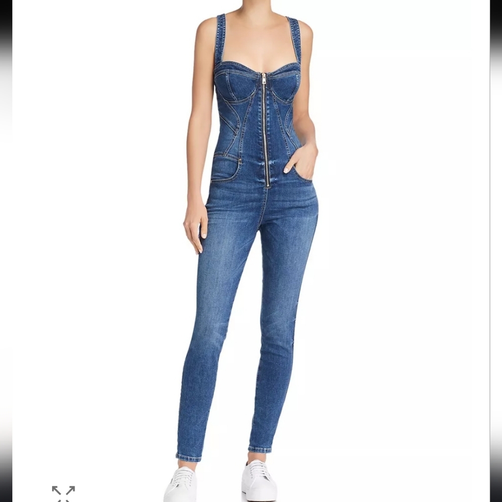 Guess Criss-Cross Denim Zip-Front Women's Jumpsuit Sz SMALL Like New